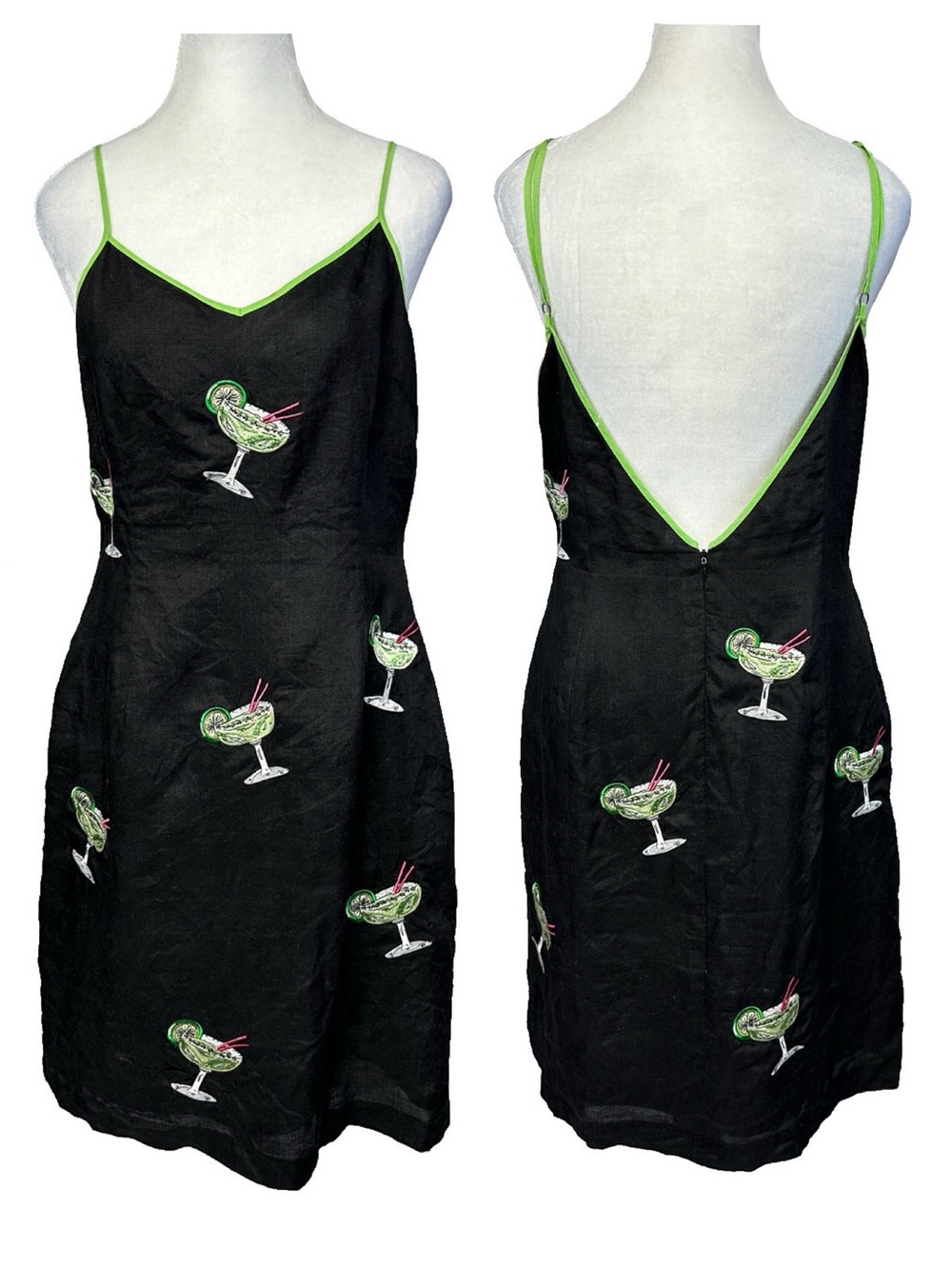 CJ Laing 100% Linen Cocktail Embroidered Slip Dress 12 Resort Cruise Vacation
